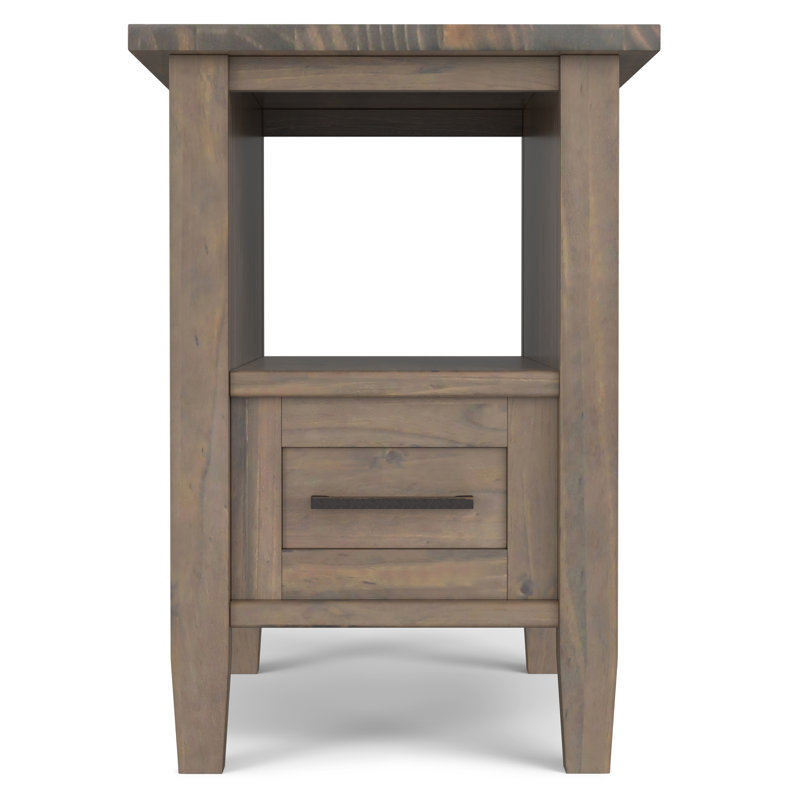 Ela 14"W Solid Wood Transitional Narrow End Table with Drawer and Open Shelf