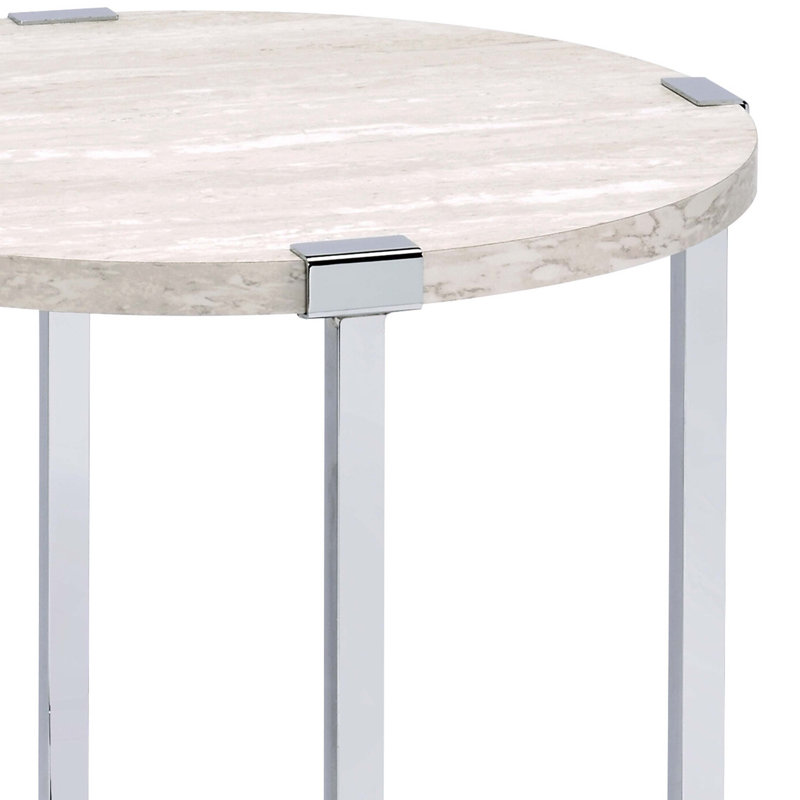 White Oak and Chrome End Table with X Shape Base