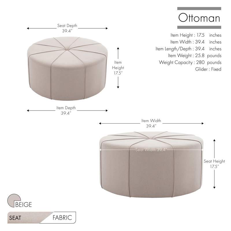 Repose-pieds de cocktail rond en tissu Wrought Studio ™ Aron, Tissu beige Brackman