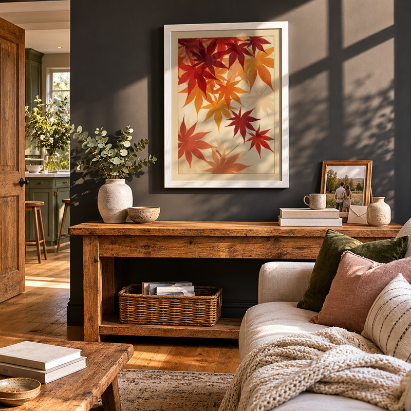 Autumn Leaves Adrift Botanical - Framed Print, A4 - 29.7 x 21.0 cm, White