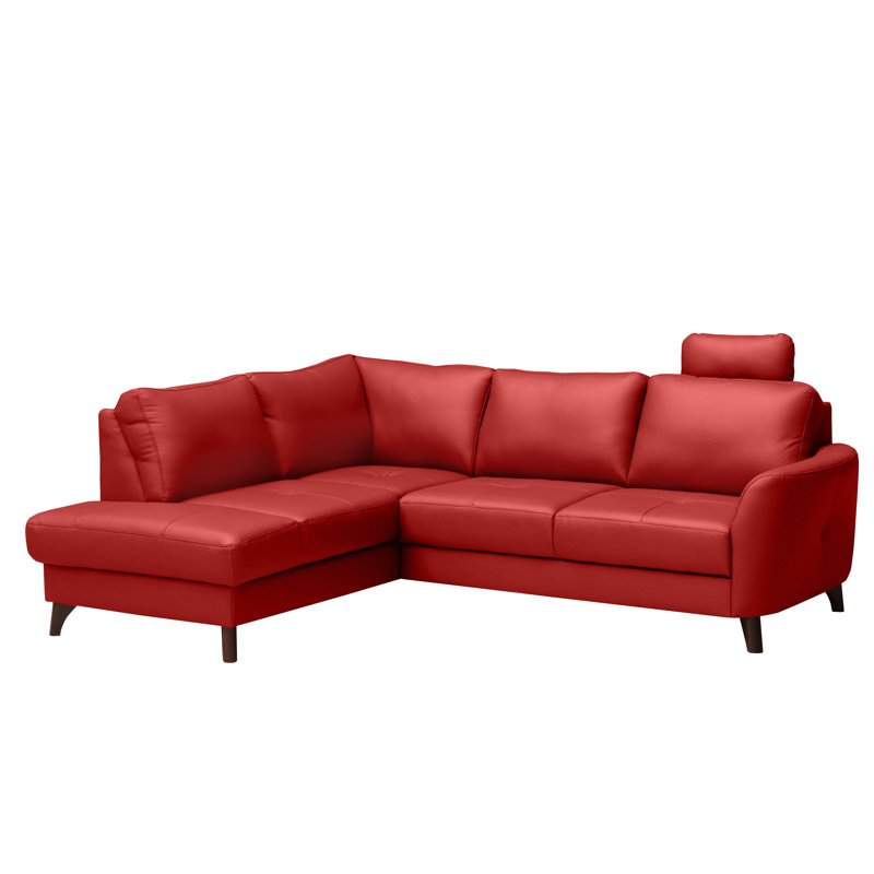 Migues Genuine Leather Corner Sofa with Sleeping Function and Storage, Red, Left Hand Facing