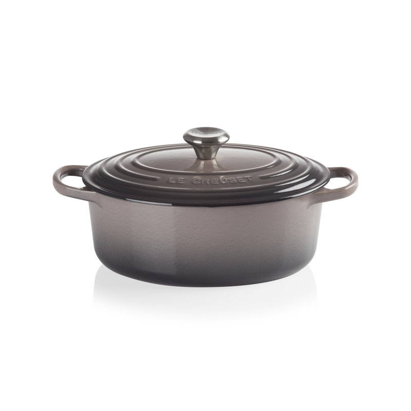 Le Creuset Enameled Cast Iron Oval Dutch Oven with Lid, 2.75 quarts, Oyster/Silver