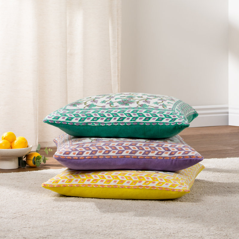Mentera Floral Square Cushion, Oasis Green/Lilac