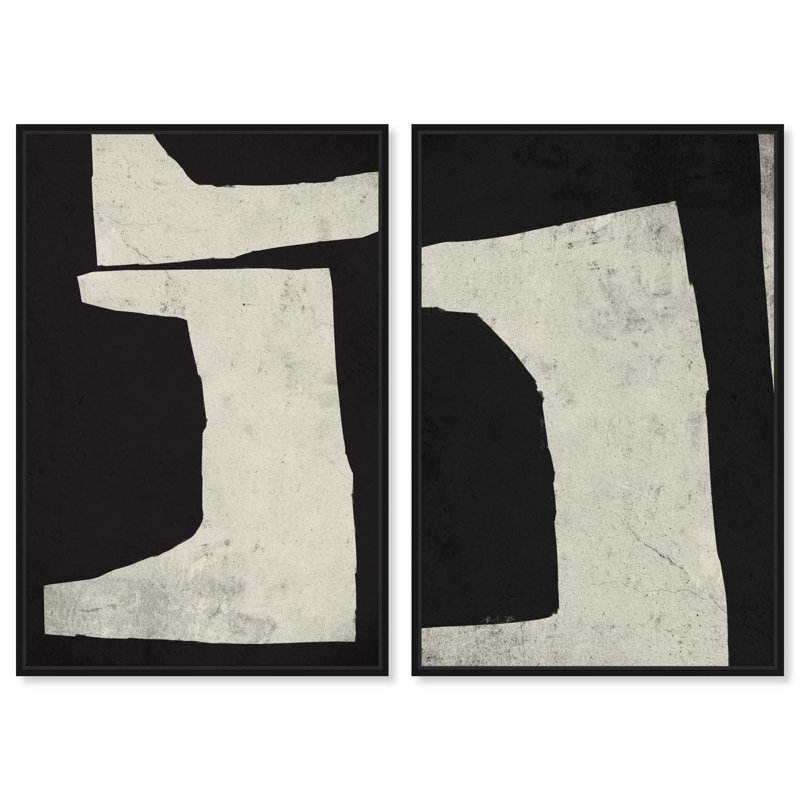 Ensemble de 2 reproductions sur toile Luxe , Noir, Impression dans un cadre flottant sans passe-parto, H 16 po x l 11 po
