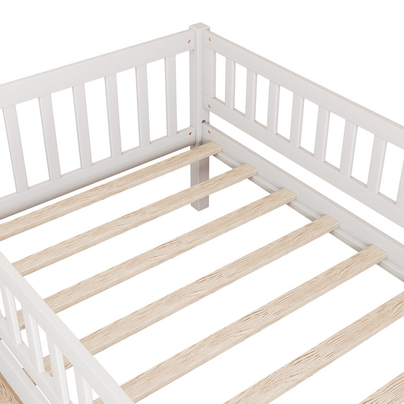Kallel Daybed with Two Drawers and Guardrails, Twin, White