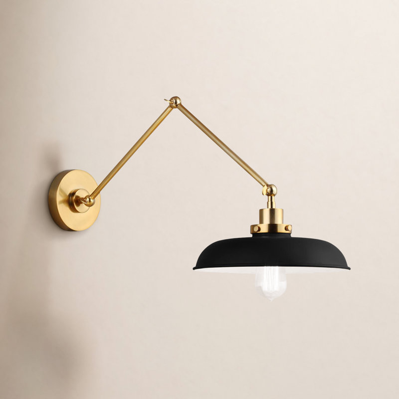 Double Arm Wide Task Sconce, Burnished Brass, Midnight Black