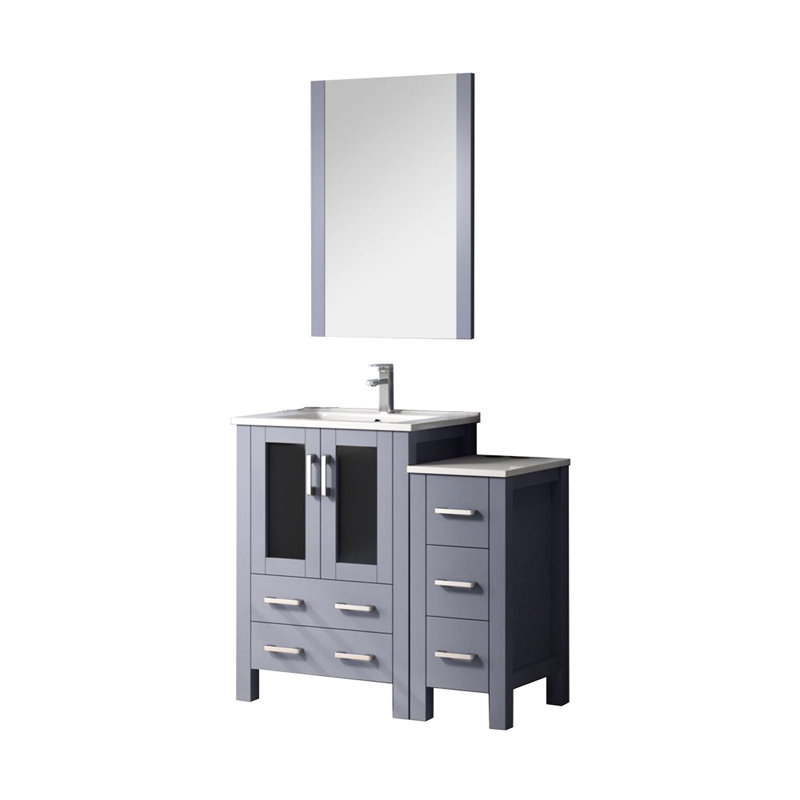 Gris foncé 36 po Meuble-lavabo avec armoire latérale dissimulée, robinet fini, comptoir en céramique blanche et 22 grands miroirs muraux décoratifs