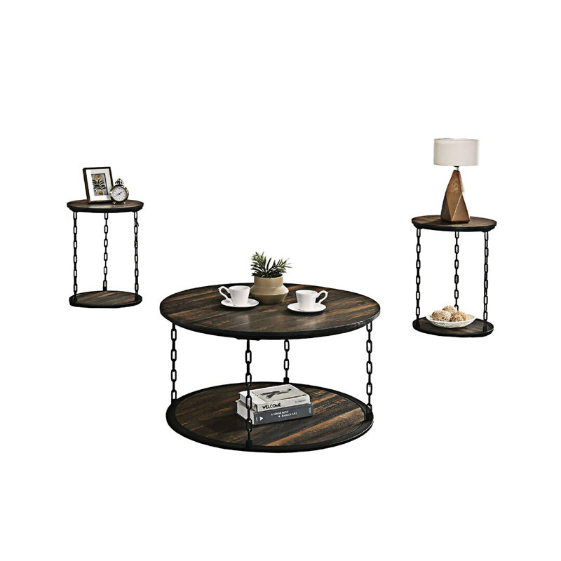 Rustic Coffee Table And End Table Set, Dark Brown