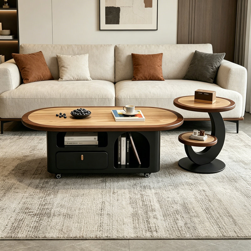 Table basse mobile avec rangement, 16.53" H x 51.18" W x 27.55" D, Black