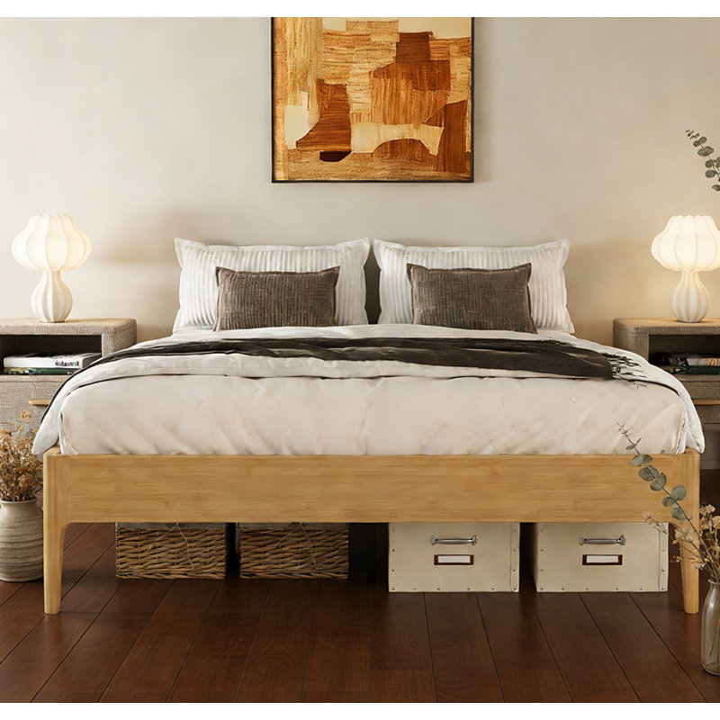 Bamboo Platform Bed Frame - Noise-Free with Underbed Storage, King, Natural