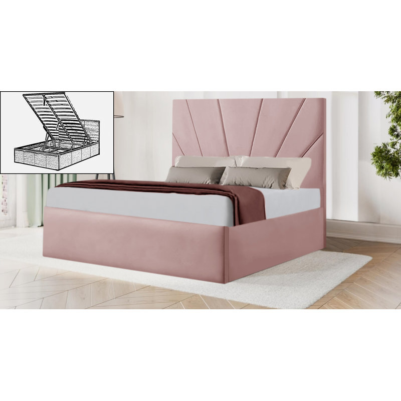 Bhorelal Upholstered Ottoman Storage Bed, Double (4'6), Pink