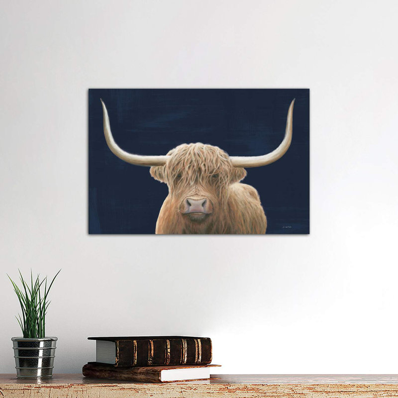 Highland Cow Navy by James Wiens - Wrapped Canvas Print, 66.04 cm H x 45.72 cm W x 1.91 cm D