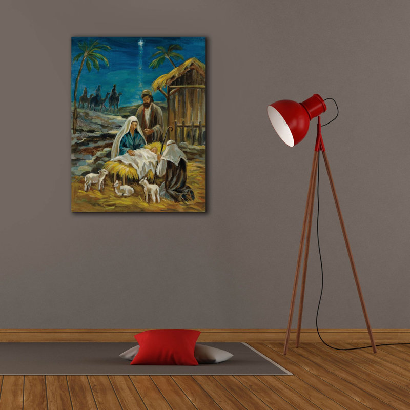 Art de toile "Nativité" par Silvia Vassileva, H 34 po x l 26 po