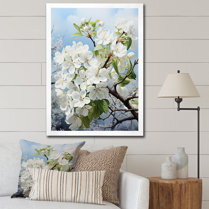 «Cravets Apple Blossom Elegance Monochromatique» sur toile, Cadre simple blanc, H 44 po x l 34 po x P 1,5 po