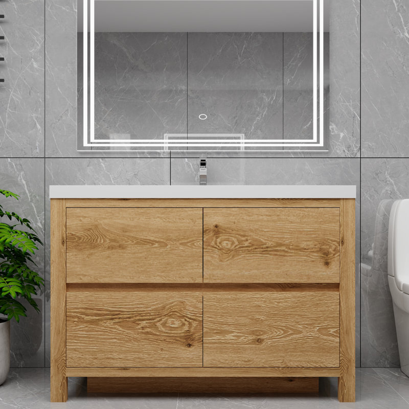 Meuble-lavabo simple 47,25 po avec plateau en acrylique Brandine, Bois jaune