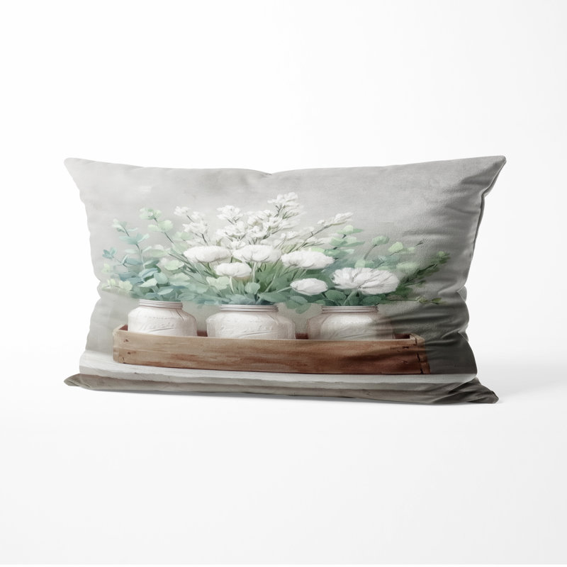 Coussin rustique pivoines de style ferme - Coussin décoratif champêtre, H 12 po x l 20 po