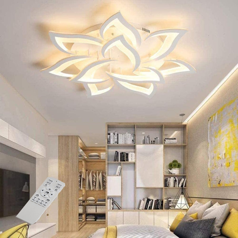 14-Head LED Dimmable Flower Shape Ceiling Light Flush Mount Ceiling Light With Remote Control, White