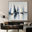 Impression sur tissu grand format - Motif de voiliers bleu marine, blanc et or, style côtier, pour salon ou chambre à coucher. « Assemblage du cadre requis (cadre non fini) »-135869330