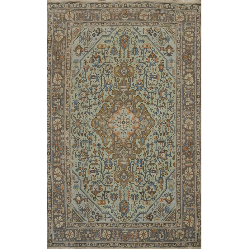 Tapis traditionnel en laine vert menthe 7 x 10