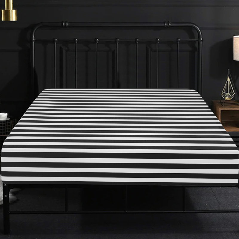 Black and White Striped Microfiber Full Fitted Sheet with Deep Pocket