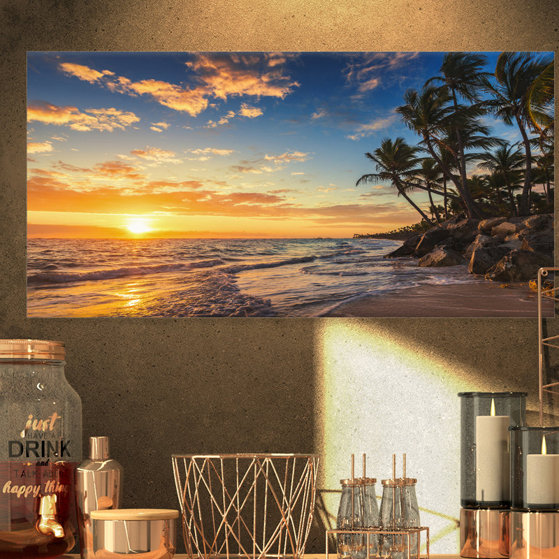 « Paradise Tropical Island Beach with Palms » par Valio84sl - impression photographique sur du métal, H 20 po x l 40 po