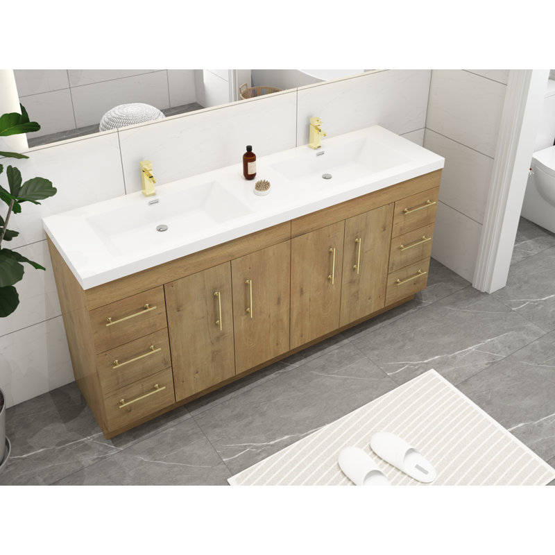 Ensemble de meuble-lavabo double 72 po Romer, Chêne, Or