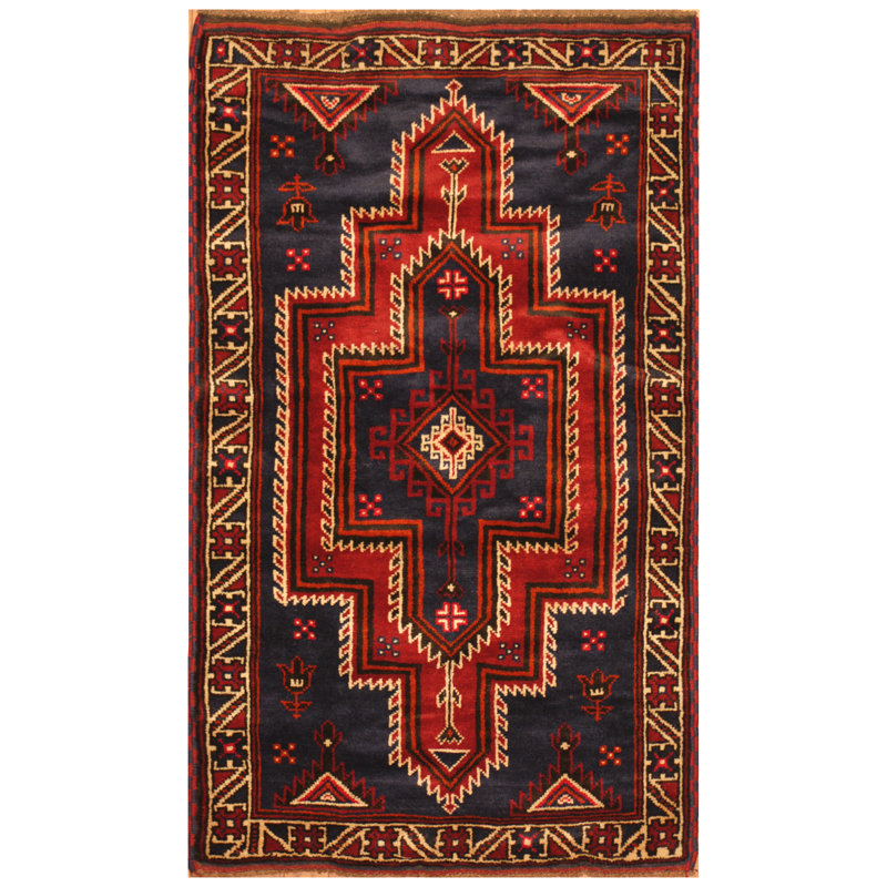 Tapis bleu marine / rouge noué à la main Hilario