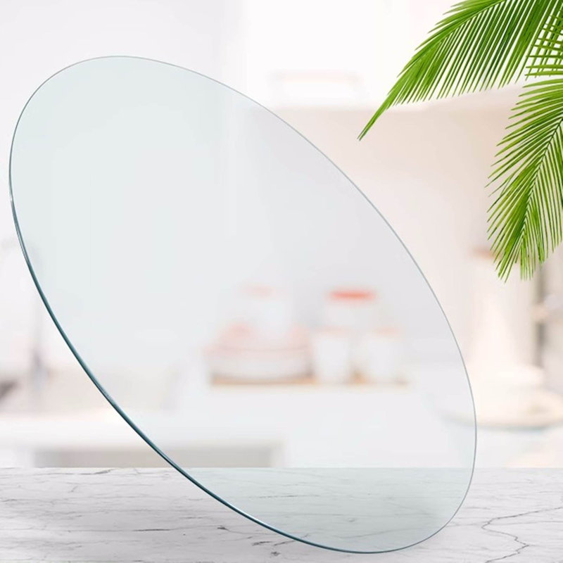 36'' Round Modern Clear Tempered Tabletop with 1/2 Inch Thick Beveled Polished Edge Ideal for Tables Desks Workspaces and Outdoor DIY Bases