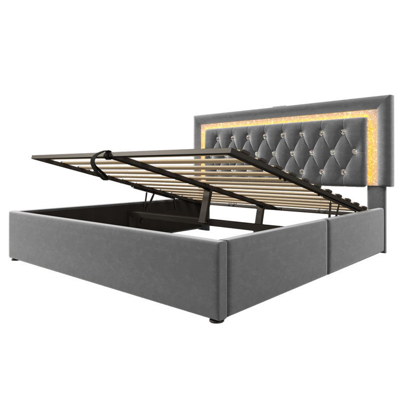 Upholstered Ottoman Storage Bed, Double (4'6), Grey