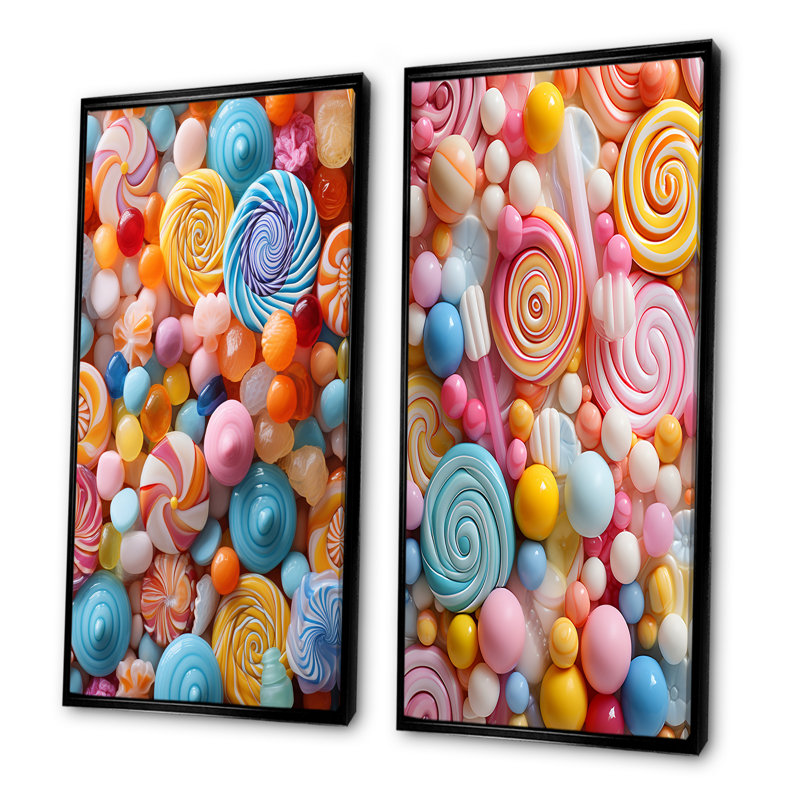 Popart Candies Dessert - Ensemble de 2 impressions sur toile Desserts, Cadre noir, H 40 po x l 41 po