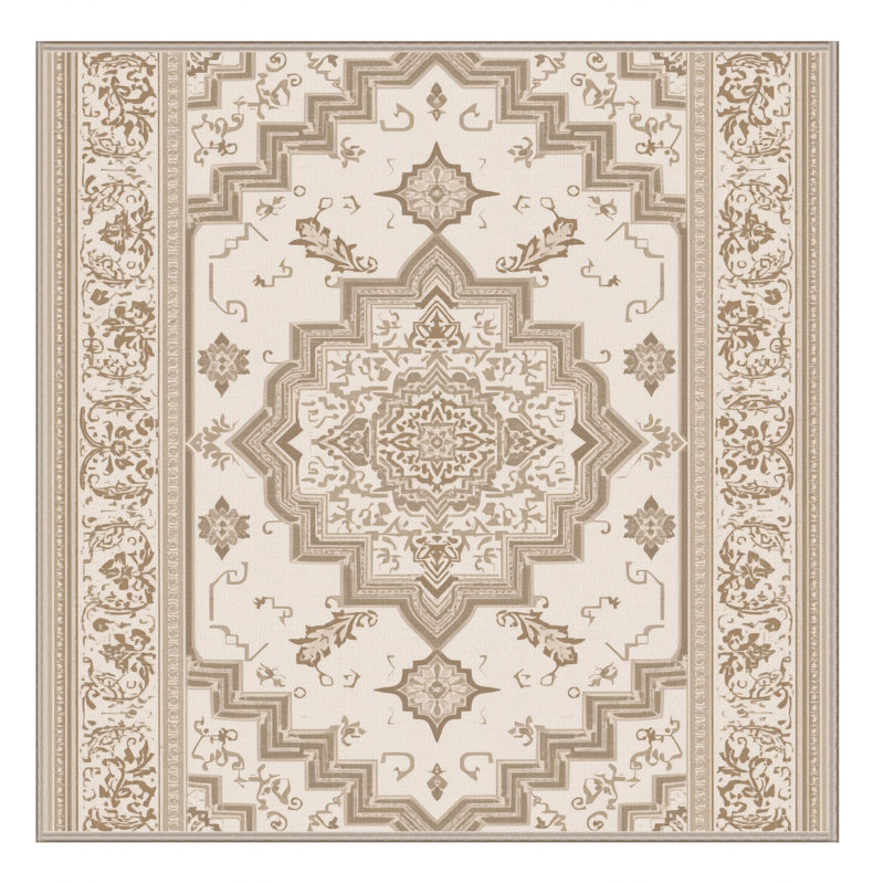 Tapis oriental beige lavable à la machine Pauleth, Carré 4 pi