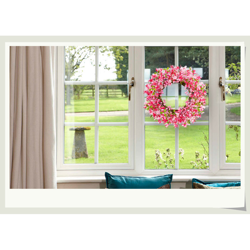 Couronne de vigne de la Saint-Valentin 22 po avec des baies de fleurs roses rouges, décor en plastique de soie durable, cadeau romantique pour sa décoration de fenêtre murale de porte d'entrée