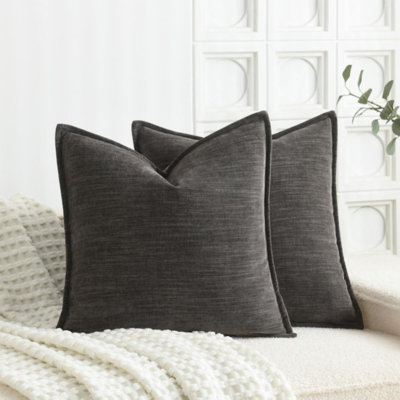 Super Soft Velvety Slub Heavy Chenille Decorative Pillow Cover with Flange (Set of 2)