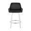 Tabouret de bar à hauteur fixe avec pivot en bois blanc et similicuir noir avec repose-pieds rond chromé - ensemble de 2-1505162189