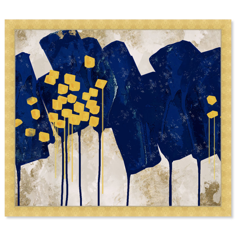«Blue Abstract Dripping Paint», reproduction d'art moderne encadrée pour chambre à coucher, H 18 po x l 22 po, Cadre doré