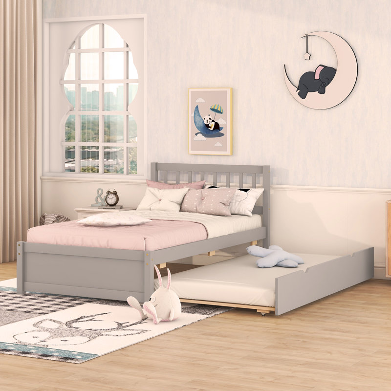 Bed Frame with Trundle,Platform Bed,Beds, Grey