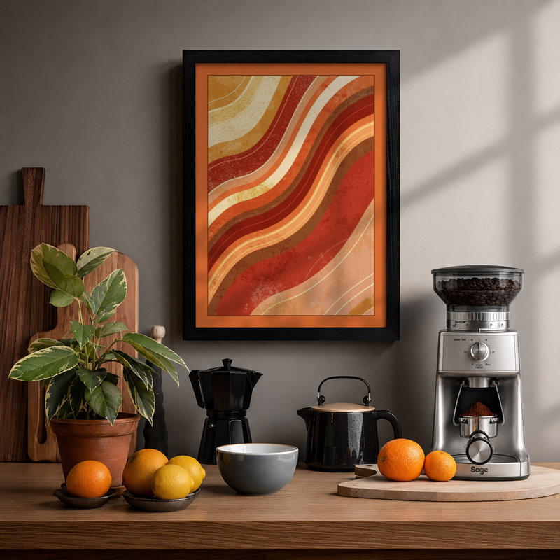 Flowing Warmth Abstract - Framed Print, A1 - 84.1 x 59.4 cm, Black