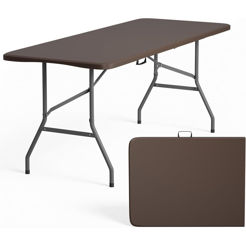 Table de pique-nique portative en plastique pliable de 72 pouces avec pieds en acier thermolaqué et poignée de transport