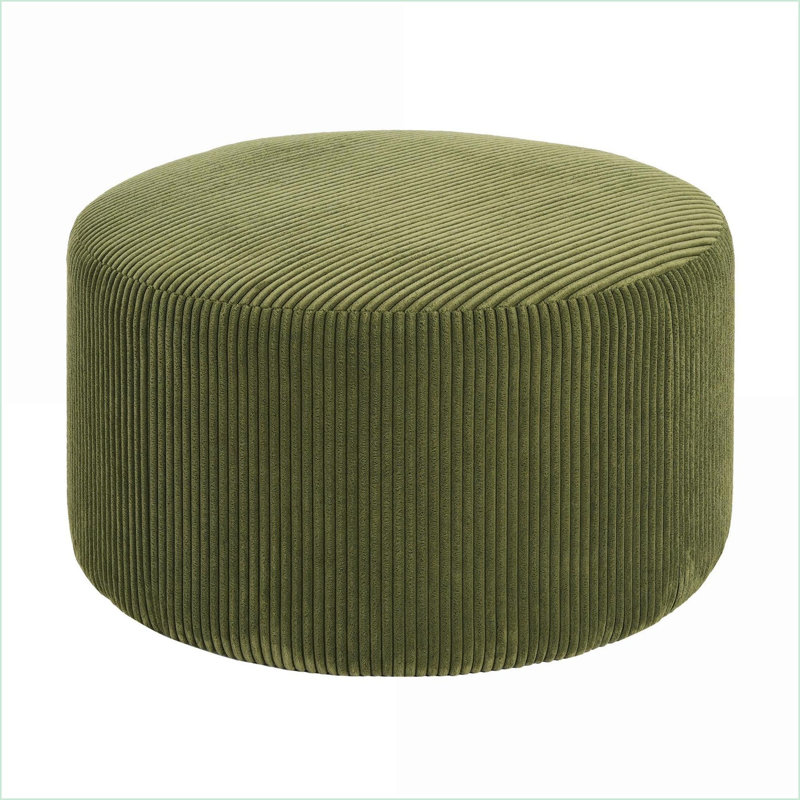 Repose-pieds rond moderne, velours côtelé vert olive | Vert olive | Contreplaqué, Vert