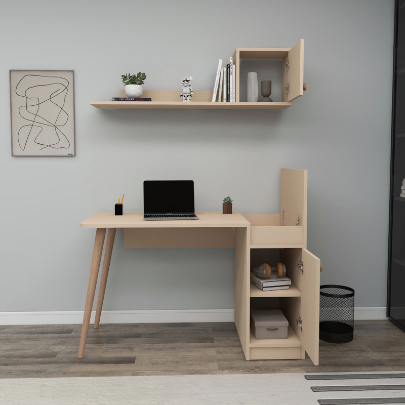 Ziva Modular Computer Desk, Beige/Natural
