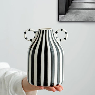 Black And White Striped Ceramic Vase Small Decorative