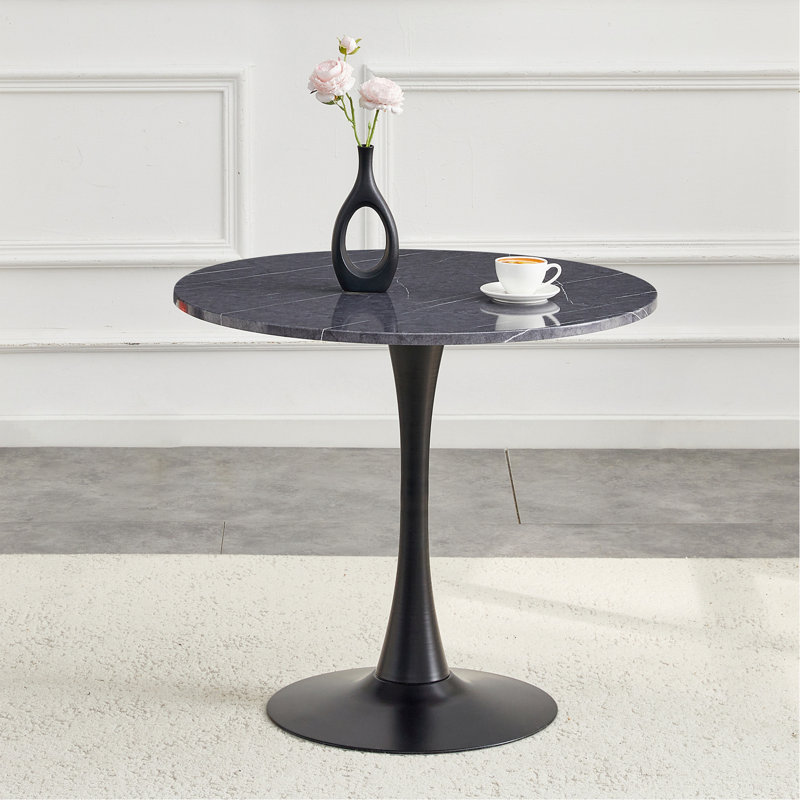 Round Dining Table, 31.5" Circle Tulip Table With Thickened Tabletop & Metal Pedestal, Mid Century Modern Bistro Table, Wood