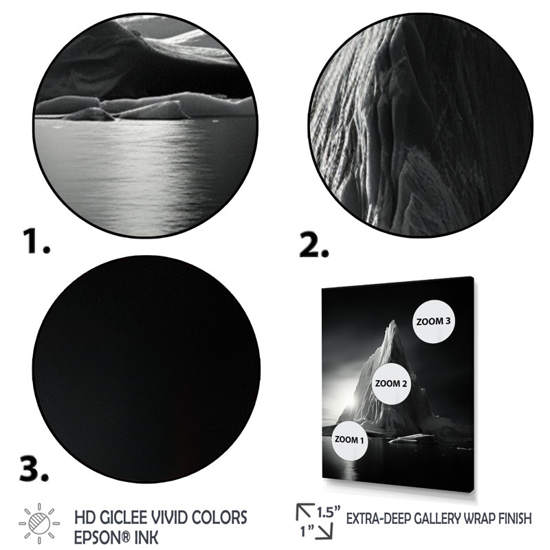 «Grey Iceberg Frozen Illumination», reproduction sur toile, H 32 po x l 24 po x P 1 po, Cadre flottant blanc