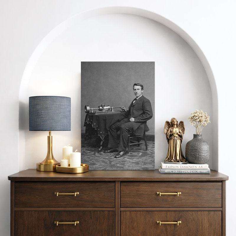 «Thomas Edison», art de laboratoire, images électriques, art numérique, H 36 po x l 24 po x P 1,5 po, Toile tendue