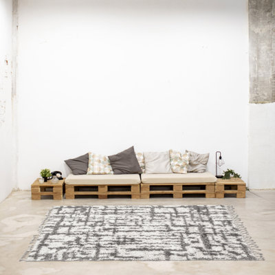 Tapis à poils longs blanc / gris