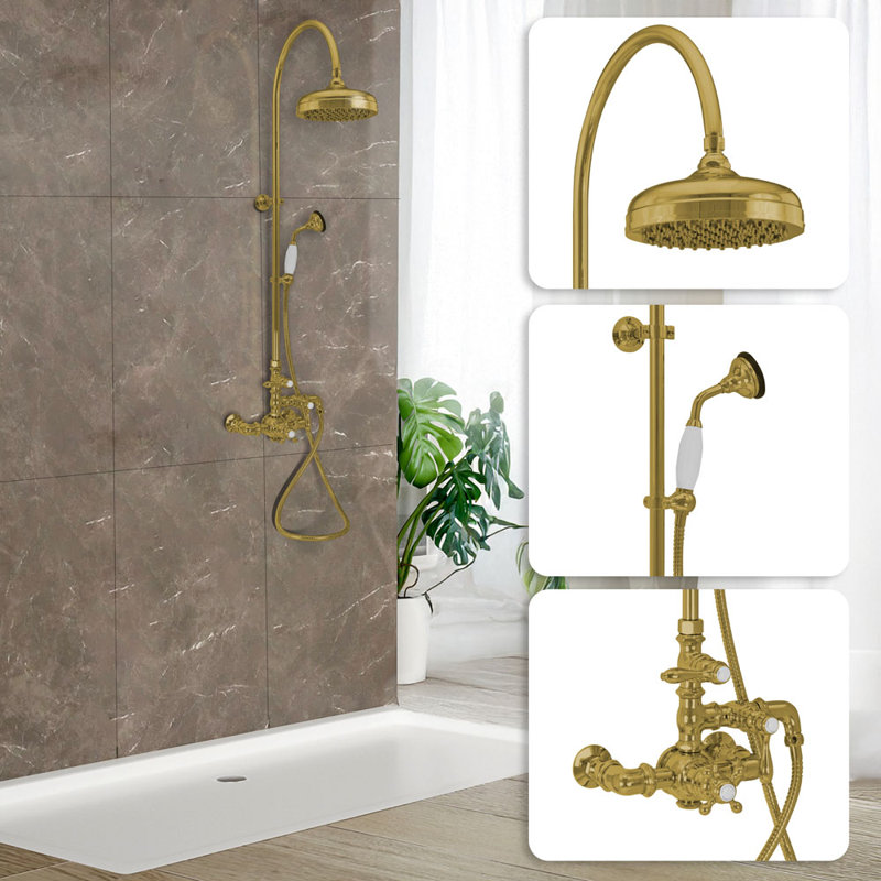 Système de douche thermostatique et douche à main Exposed (P1088) par Strom Living, Laiton ultra enduit