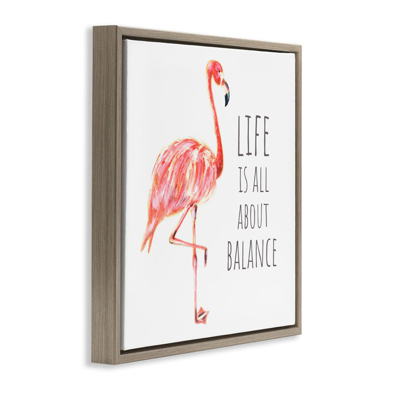 Motivation, équilibre, flamant rose, H 18 po x l 18 po, Cadre flottant orme Montalcino
