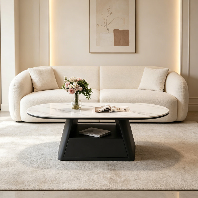 Table basse avec rangement Minimalist, Blanc / Gris, H 15,74 po x L 47,24 po x l 23,62 po, Noir