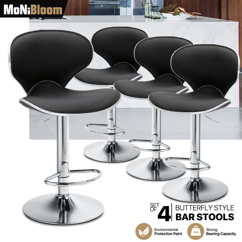 Tabouret de bar Angles, Similicuir noir, 4