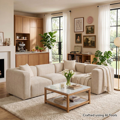 Modern Modular Chenille L-Shaped Sectional Sofa with Deep Seat